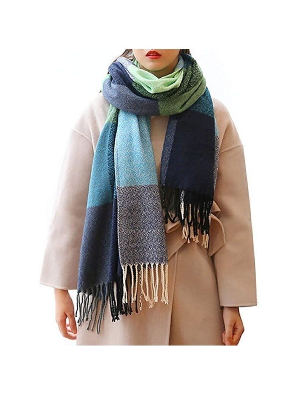 LONG Plaid Blanket Chunky Oversized Winter/Fall Warm Scarf Wrap Shawl NWT